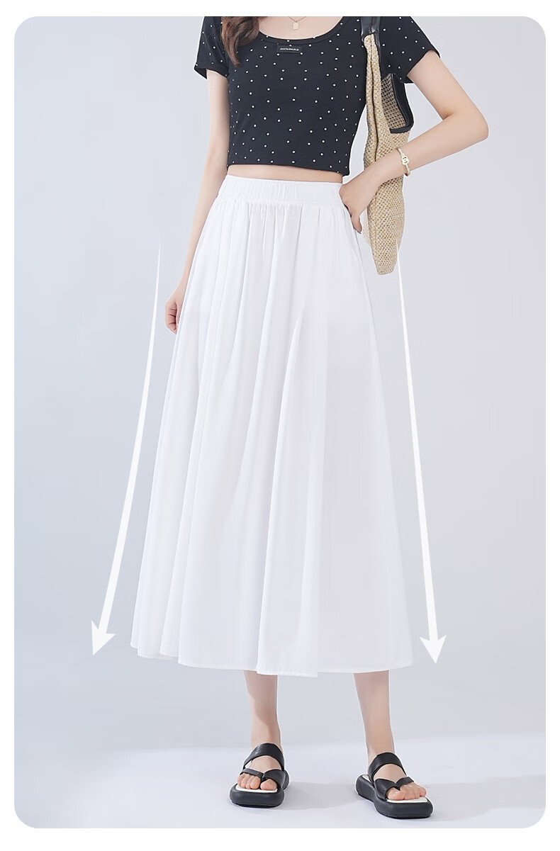 LangSha Ice Silk White Midi Skirt for Women, 2025 New Summer Thin Cool A-Line Skirt, Slimming Versatile Mid-Length Skirt 3