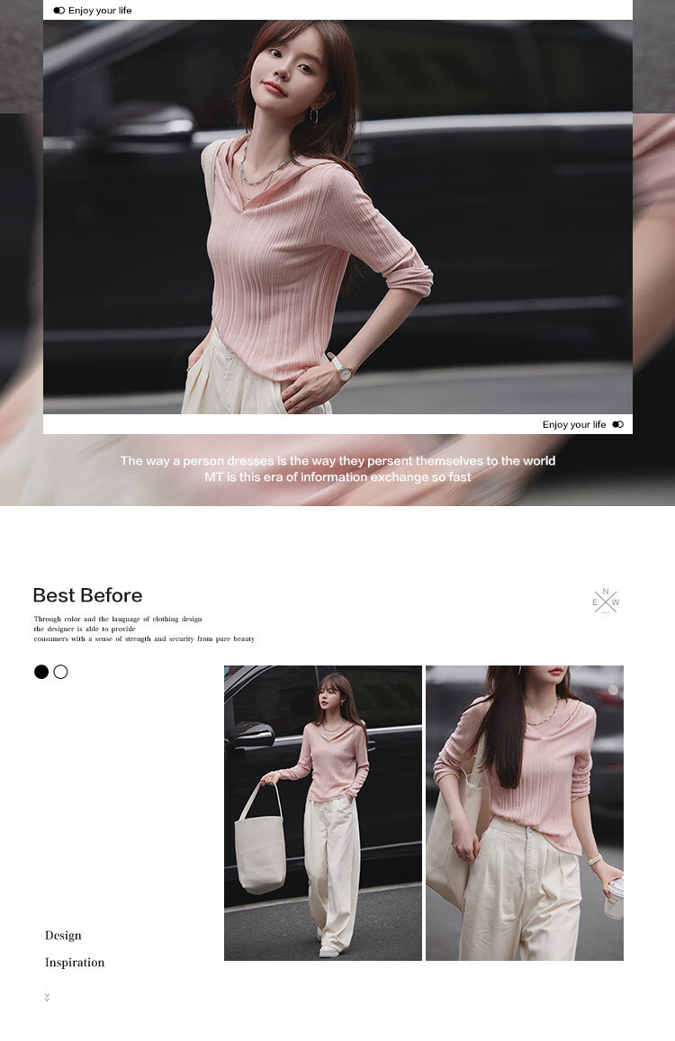 Mt [Hooded Knit Sweater], Autumn Striped Textured Hooded Casual Pullover Long Sleeve Sweater for Wome 2
