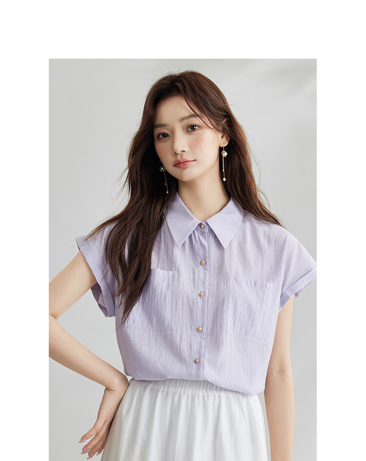 Inman Commuter Elegant Cap Sleeve Short Sleeve Shirt Women Summer Fashion High-End Roland Purple L 22