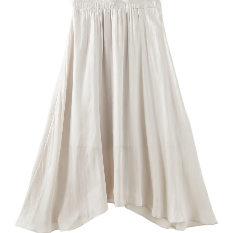 Dme [Pearl Mermaid Princess] Summer French Fairy Smooth Fine Elastic Waist Midi Skirt for Wome