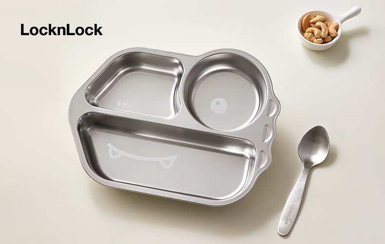 LOCK&LOCK Children's Divided Plate, 316L Stainless Steel Compartment Plate, Baby-Specific Food Tray, Kindergarten Meal Divider, Dining Utensils 10
