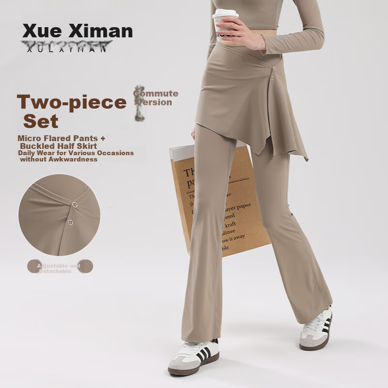 XUEXIMAN Two-Piece Set, Skirt Yoga Pants for Women, Spring And Autumn New Style, Butt-Lifting Pilates Training Sports, Slightly Flared Wide-Leg Fitness Pants
