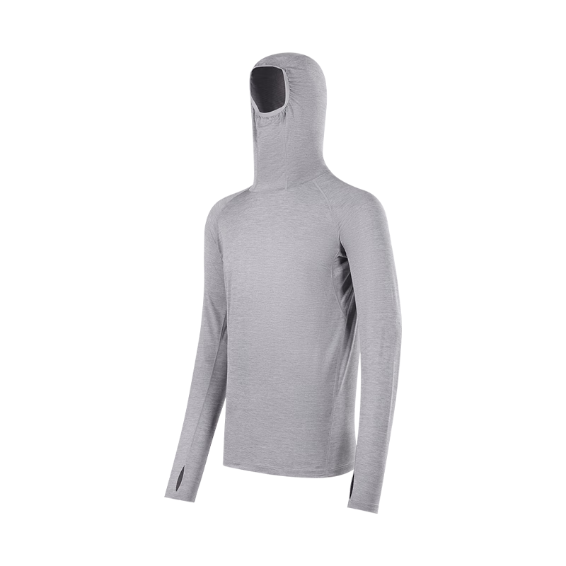 JD Original Autumn Quick-Dry Face-Covering Long T-Shirt for Outdoor Hiking And Mountaineering, Men's Quick-Dry Sun Protection Long Sleeve, Light Heather Gray XL
