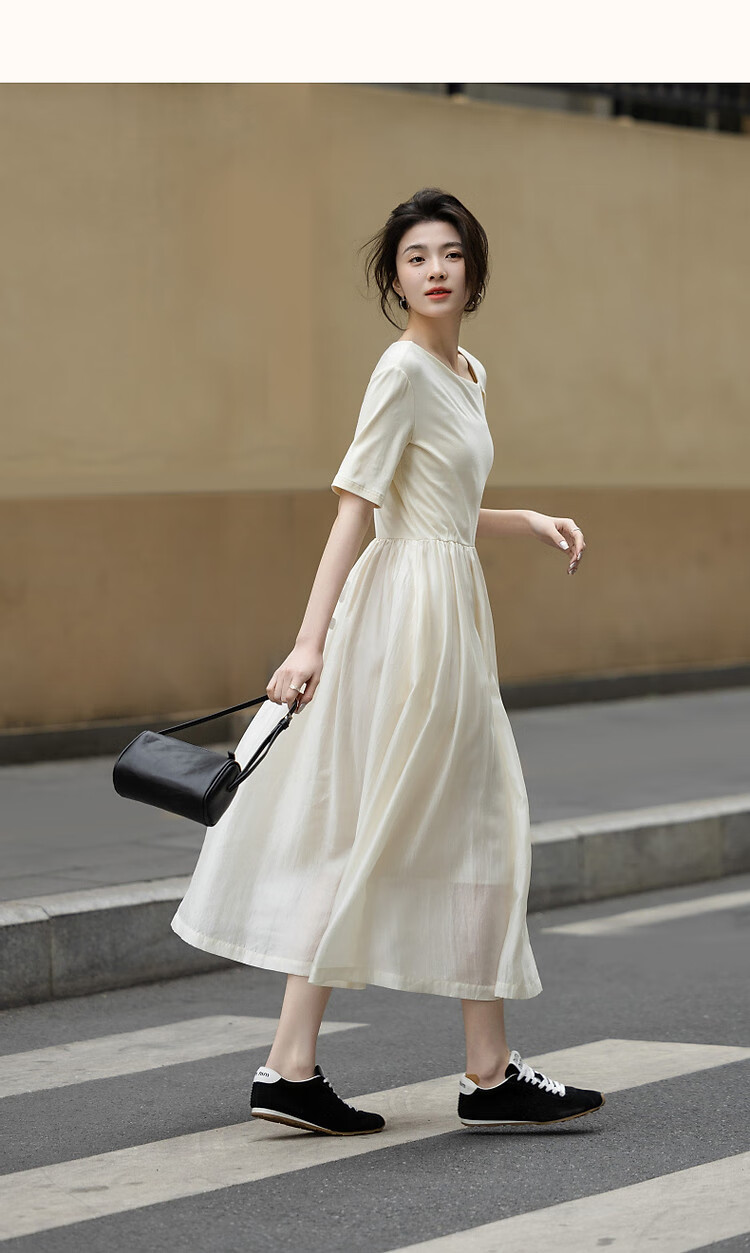 Dme [Fresh And Smart] Spring Urban Minimalist Style Irregular Design Patchwork Waist-Cinching Short-Sleeve Women's Dress 7