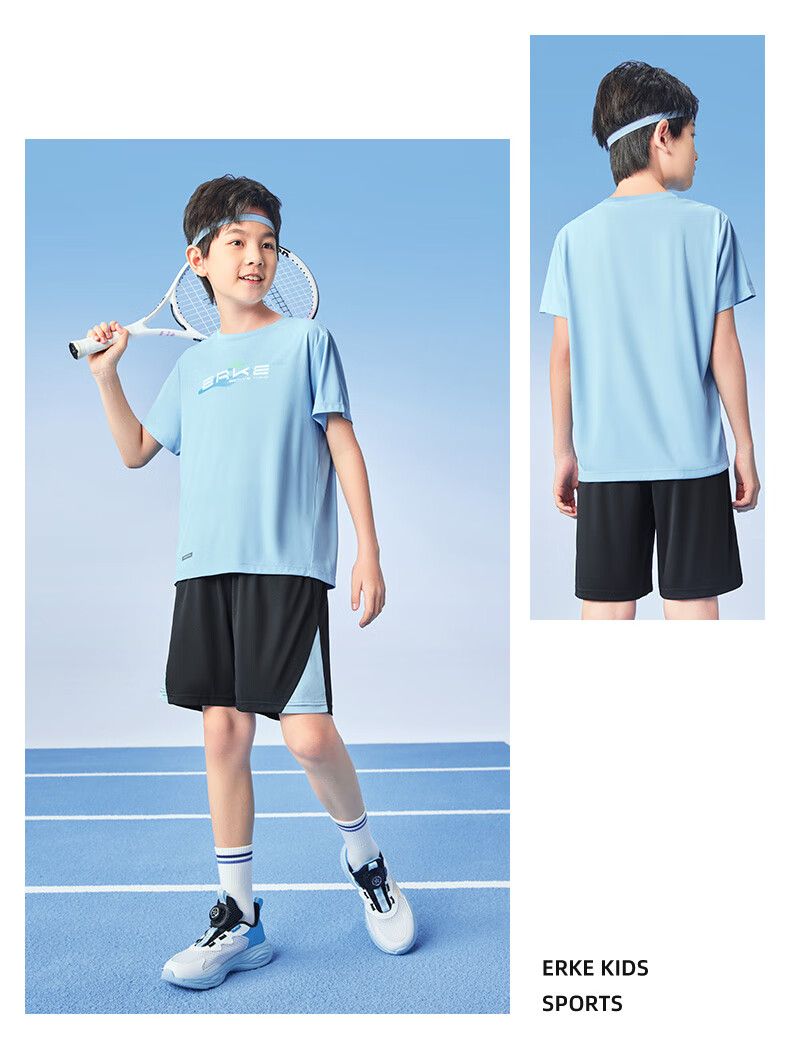 ERKE Children's Sportswear, Boys And Girls Outdoor Short-Sleeve Set, Summer Wear, Pure White, Size 165 10