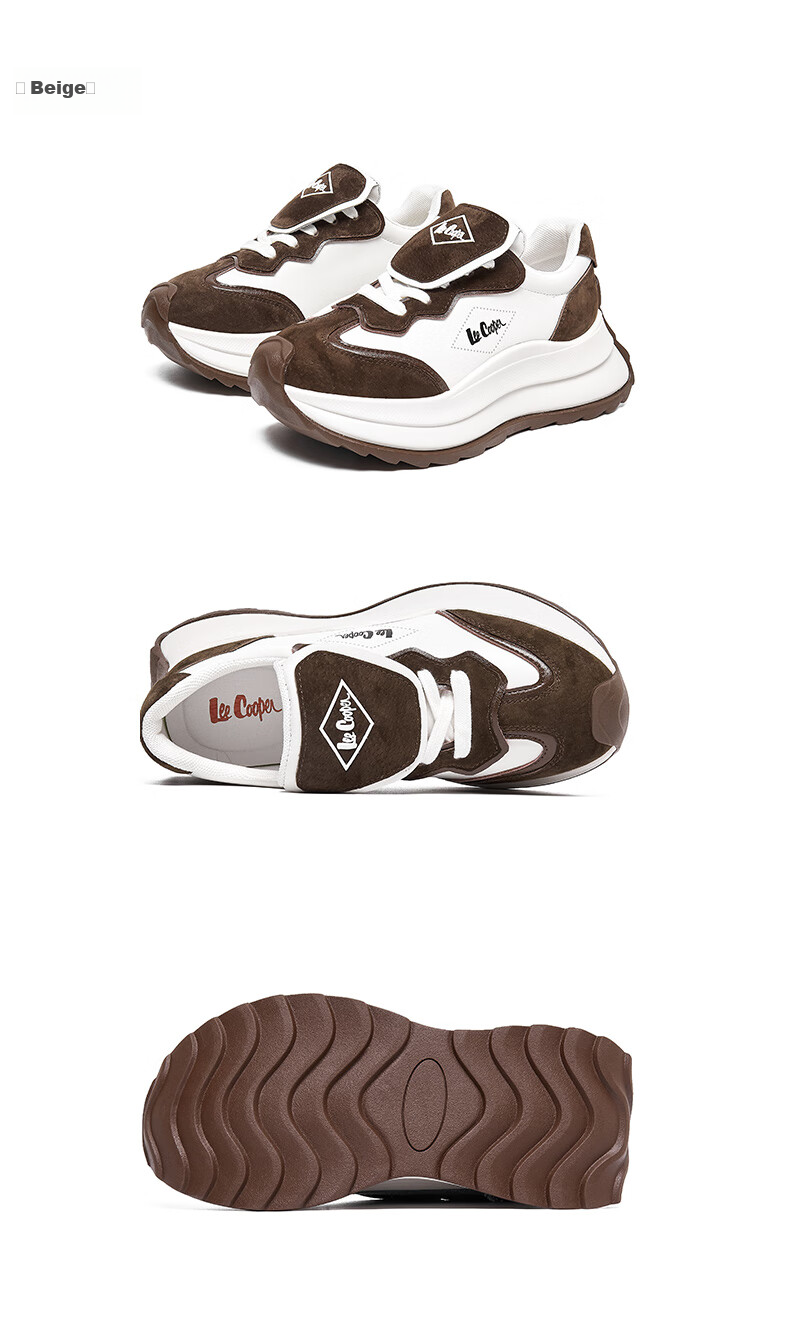 Lee Cooper Stylish Dad Shoes with Laces, Thick-Soled Heightening Casual Shoes for Women LCQBCA2243072 Beige Gray Size 37 11