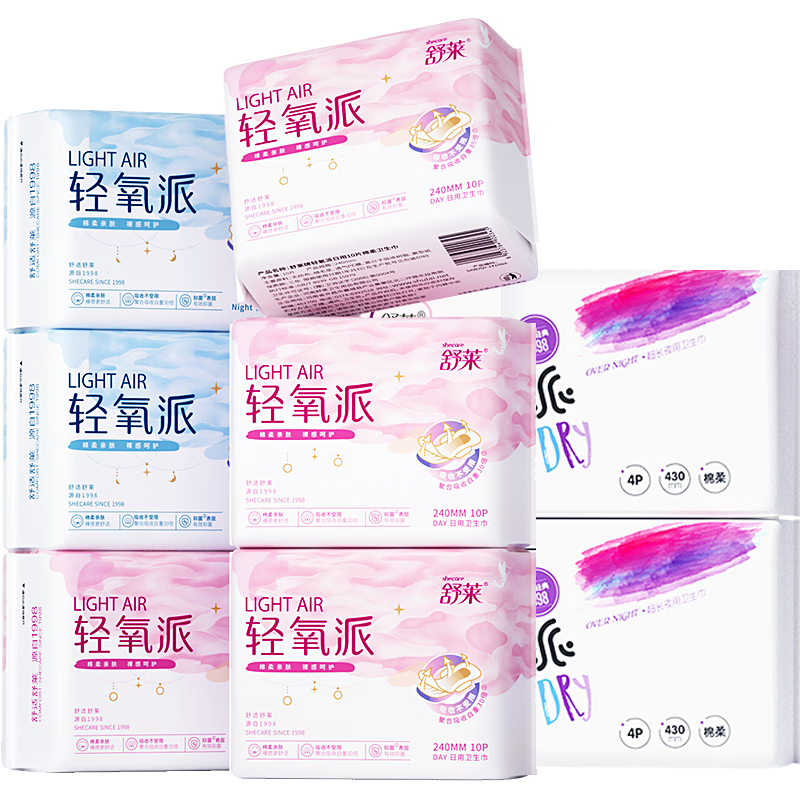 Shulai Ultra-Thin Sanitary Napkins Light Oxygen Day And Night Combination, 8 Packs 64 Pieces, Breathable Comfortable Menstrual Pads, Heavy Flow Quick Absorptio