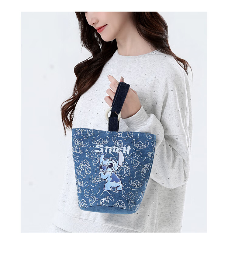 Disney Handbag, Women's Bag, Stitch Denim Canvas Bucket Bag, Cute Girls' Purse, Birthday Gift for Girls 12