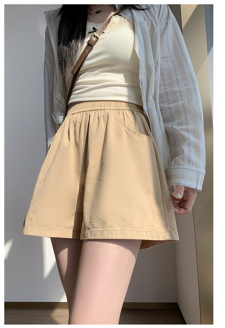 BOPRUIEY Women's Pure Cotton Shorts, Summer High-Waist Casual Wide-Leg Mid-Length Shorts, Cargo Sports Three-Quarter Shorts 17