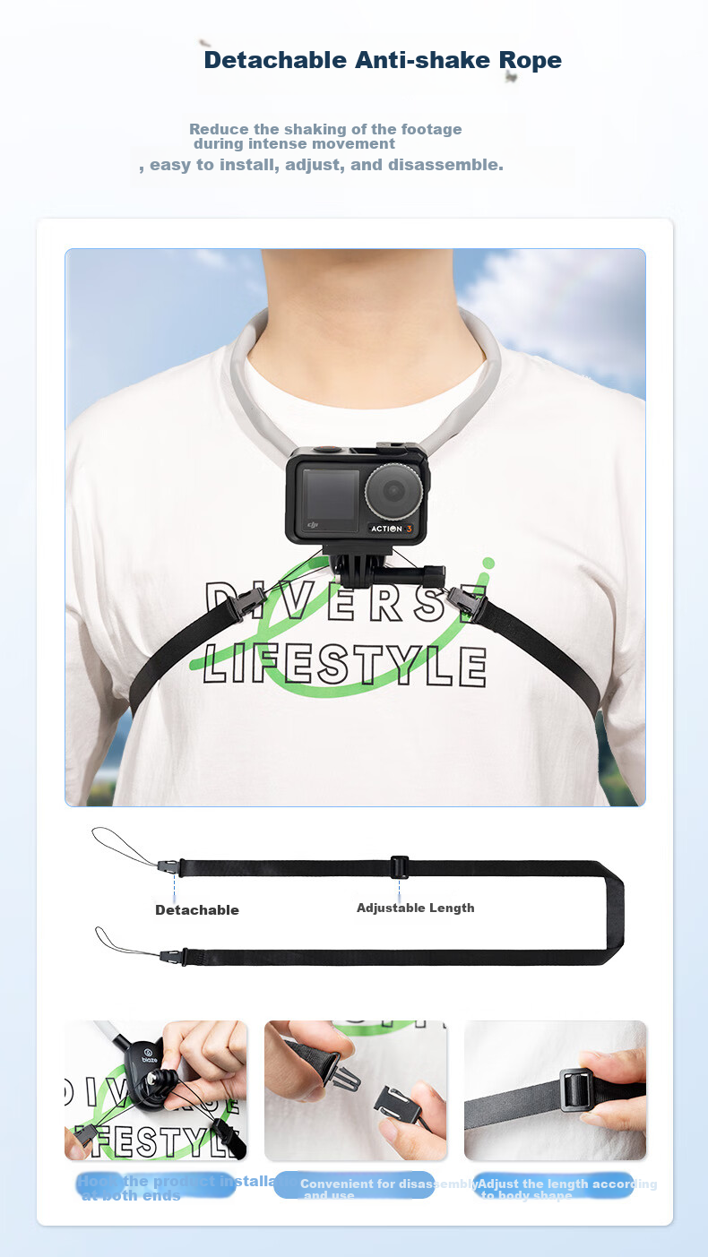 BIAZE Neck Strap Mount Compatible with DJI Action 6/5pro/4/nano, GoPro 13/12 Accessories, Outdoor Cycling Vlog Shooting, Insta360 Ace Pro 2 Action Camera 5