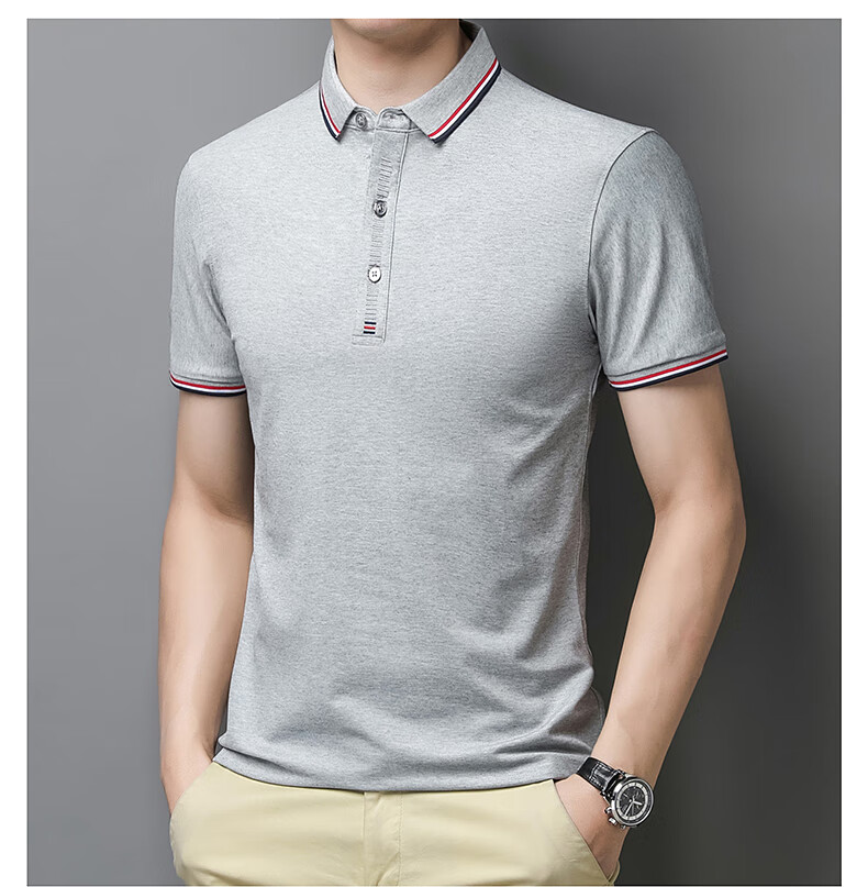 ROMON Men's Heavyweight Double Pique Cotton Soft Ice-Feel Smooth Stretch Seamless Business Short Sleeve Polo Shirt White XL 10