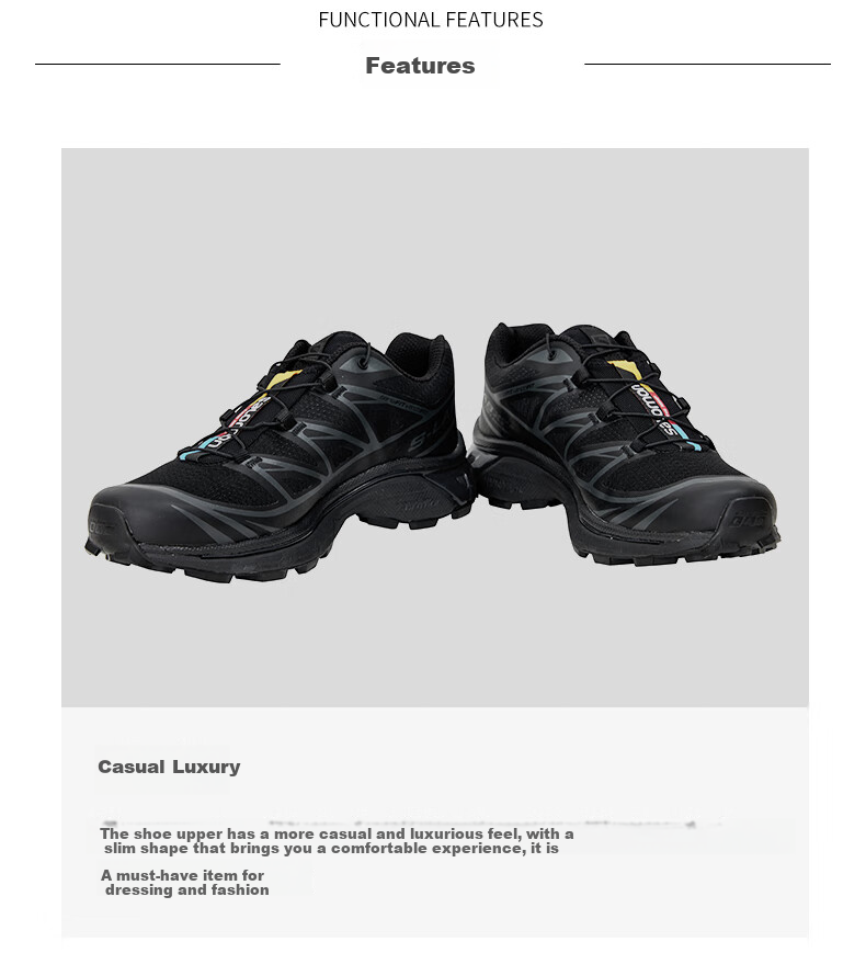 Salomon XT-6 Outdoor Hiking Trail Running Shoes L41086600 Black Size 42.5 2