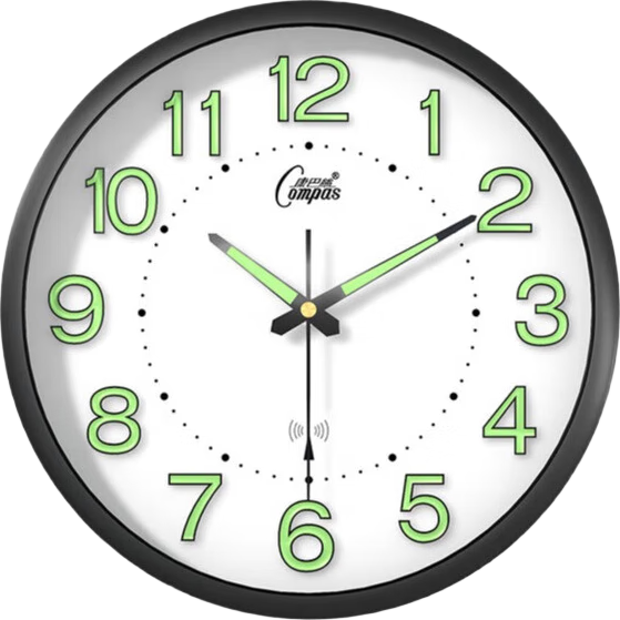 Compas Radio-Controlled Clock Automatic Time Synchronization Exam Room Living Room Wall Clock 2037 Luminous Black (35cm)