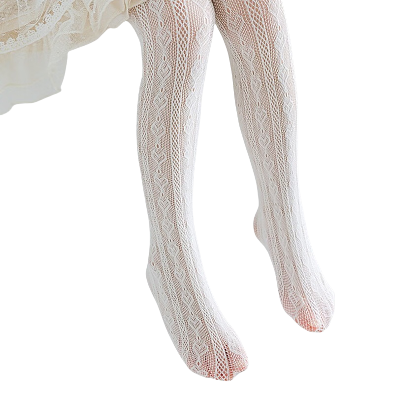 Aibaoshi Girls' Socks, Spring And Summer Tights, Children's Lolita Thigh-High Mesh Socks, Heart + Rose Pattern, Size M, T139