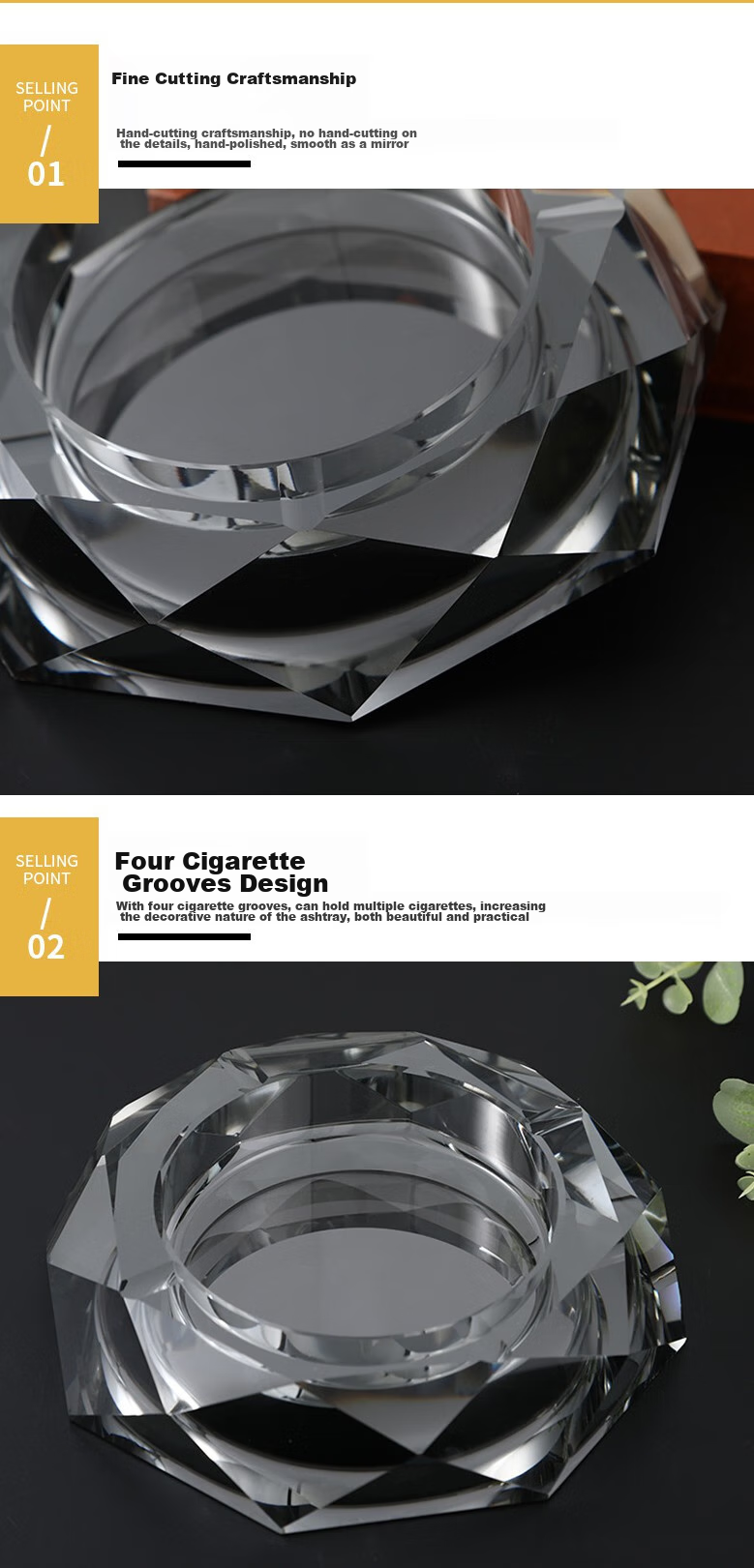 Youjialiangpin Octagonal Crystal Ashtray, Living Room And Conference Room Desktop Decoration, Popular Small Gift, 15CM Large Size 4