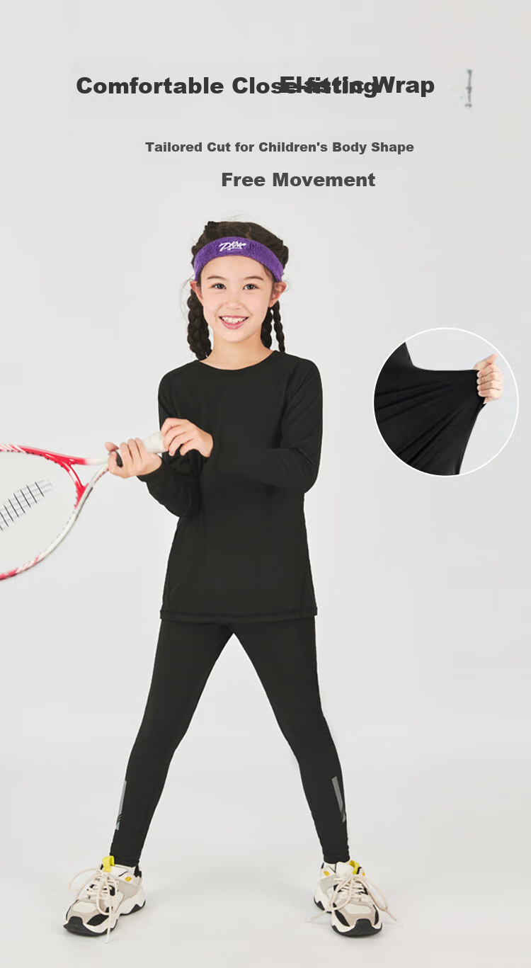 Fandimu [Children's Sports Set for Boys And Girls], Tight-Fitting Training Shirt, Running Suit for Teenagers, Fitness Wear, Badminton Outfit 2