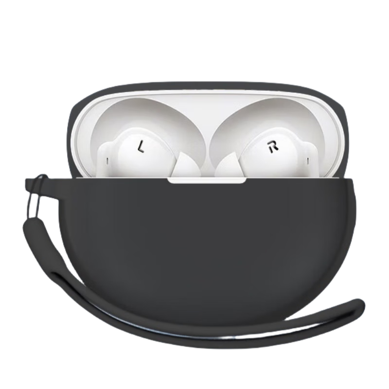 ESCASE Full-Coverage Silicone Protective Case for OPPO Enco Free4 Wireless Bluetooth Earphones, Shockproof, Dustproof, Skin-Friendly, Anti-Stain, Wear-Resistant, Black with Lanyard