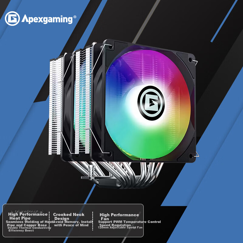 Apexgaming AD6BG, Dual-Tower Adjustable Speed Cooling Fan with 6 Fans, Black, GTR Companio
