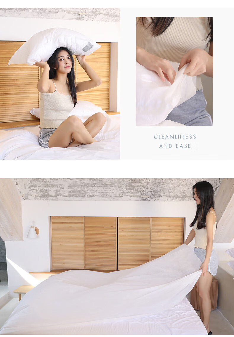 Grace Disposable Bedding Set for Travel, Includes Bed Sheet And Duvet Cover, Four-Piece Hotel Supplies Set for Double Bed, Single Package 10