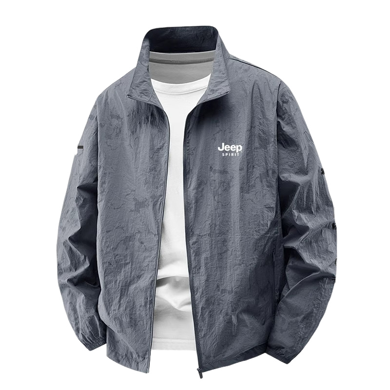 JEEP SPIRIT Sun Protection Jacket for Men, Summer Lightweight Breathable UV-Resistant Outdoor Cool Skin Coat, Dark Gray, 4XL