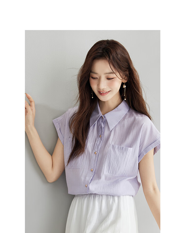 Inman Commuter Elegant Cap Sleeve Short Sleeve Shirt Women Summer Fashion High-End Roland Purple L 18