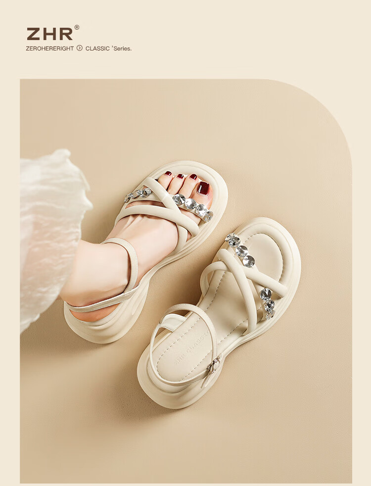 ZHR Zese Women's Fairy Style One-Strap Soft Thick Sole Sandals French Style Dress Sandals CE16 Beige Size 37 10