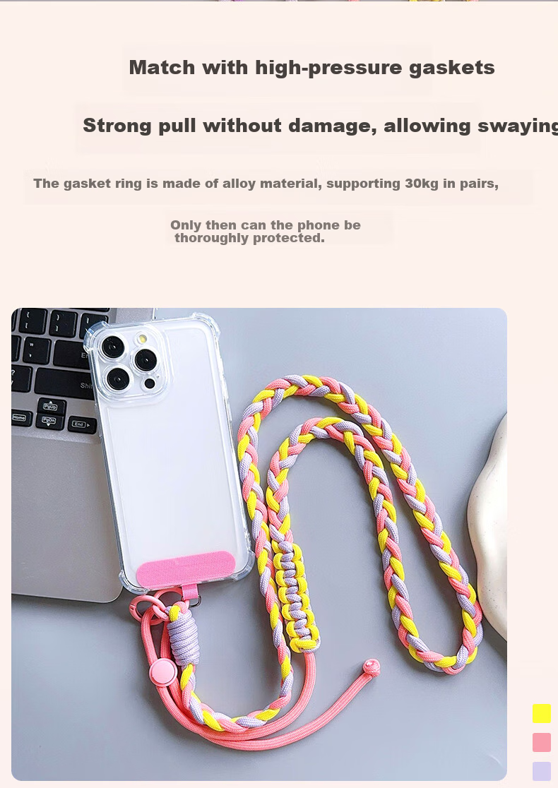 BZBC Phone Lanyard, Neck Strap, Crossbody Strap, Wrist Strap, Adjustable, Retractable, Anti-Loss, Versatile Phone Case, Durable, Long Style, [Red Yellow White] 3