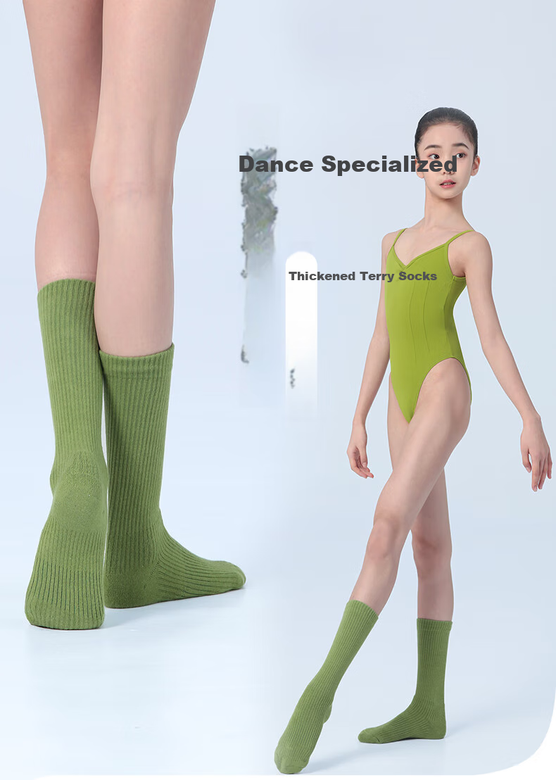 Bowuwuyuan Dance Socks, Cotton Mid-Calf Socks, Thickened Terry Bottom, Non-Slip, for Girls' Ballet Practice And Modern Dance 1