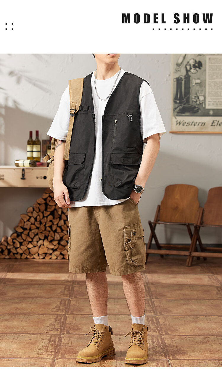TUCANO Men's Summer Outdoor Workwear Vest Fashionable Sleeveless V-Neck Jacket Military Green 3XL 7