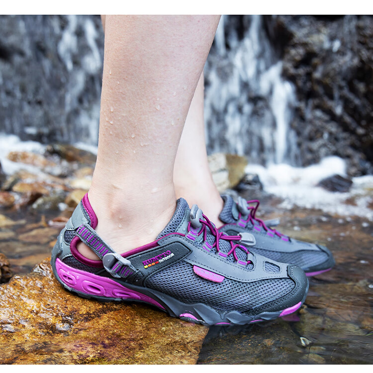 HUMTTO Summer River Tracing Shoes, Breathable Quick-Drying Outdoor Water Shoes, Comfortable Shock-Absorbing Hiking Shoes for Women, White/light Gray, Size 37 6