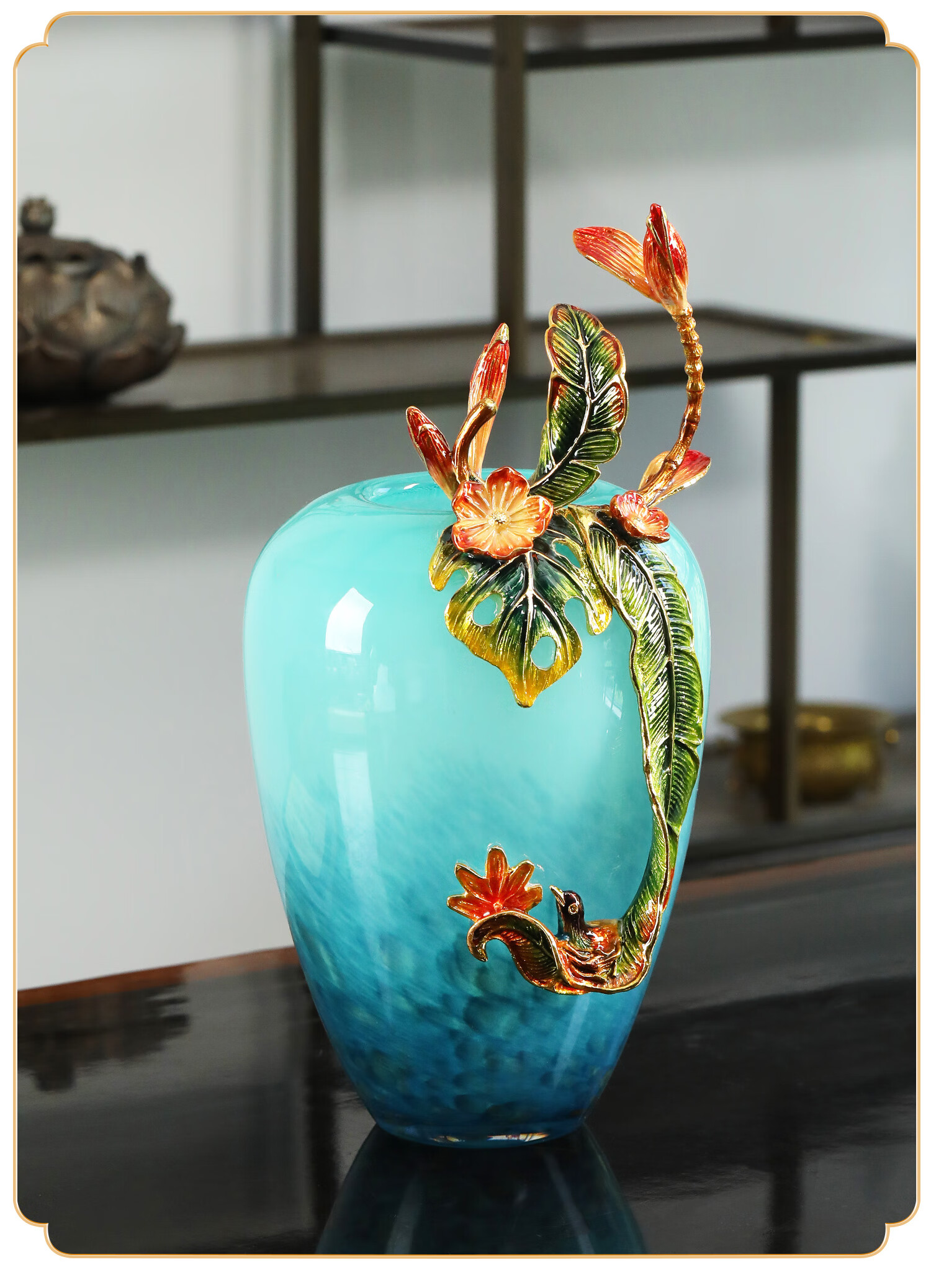 Mr. Nan Chu Enamel Painted Vase Flower Pot Living Room Study TV Cabinet Wine Cabinet Home Decoration Housewarming Moving Gift 1