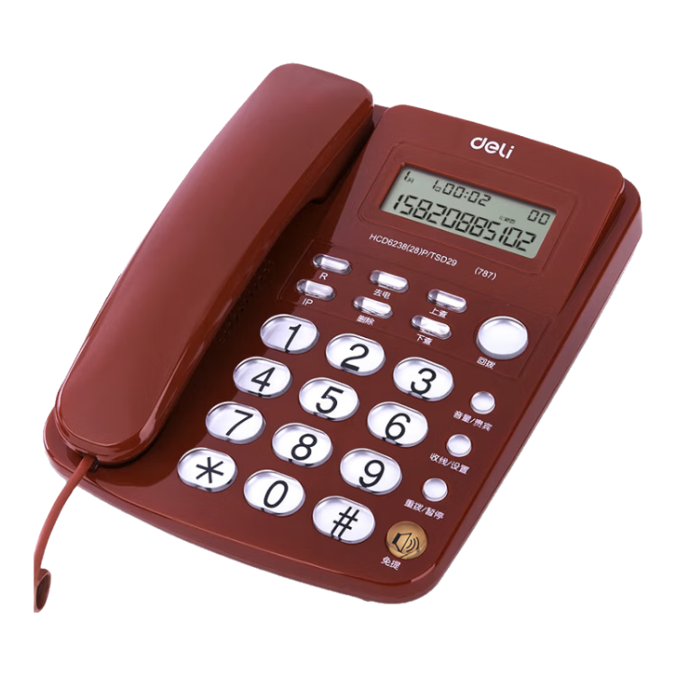Deli Telephone Landline Fixed Phone Office Home Large Storage Lightning Protection EMI Resistant 787 Red