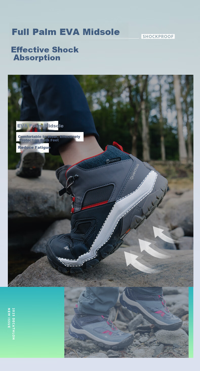 DECATHLON Children's Hiking Shoes, Outdoor Waterproof Trekking Shoes, Sports Shoes, QUJR Gray, Velcro, Size 32, 2999056 5