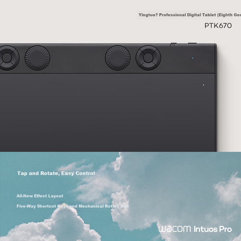 Wacom Professional Digital Drawing Tablet, PTK670 Graphics Pad, Handwriting Tablet for Computer Drawing, Wireless Bluetooth Drawing Board, Yingtuo Pro 8th Generation Medium Size