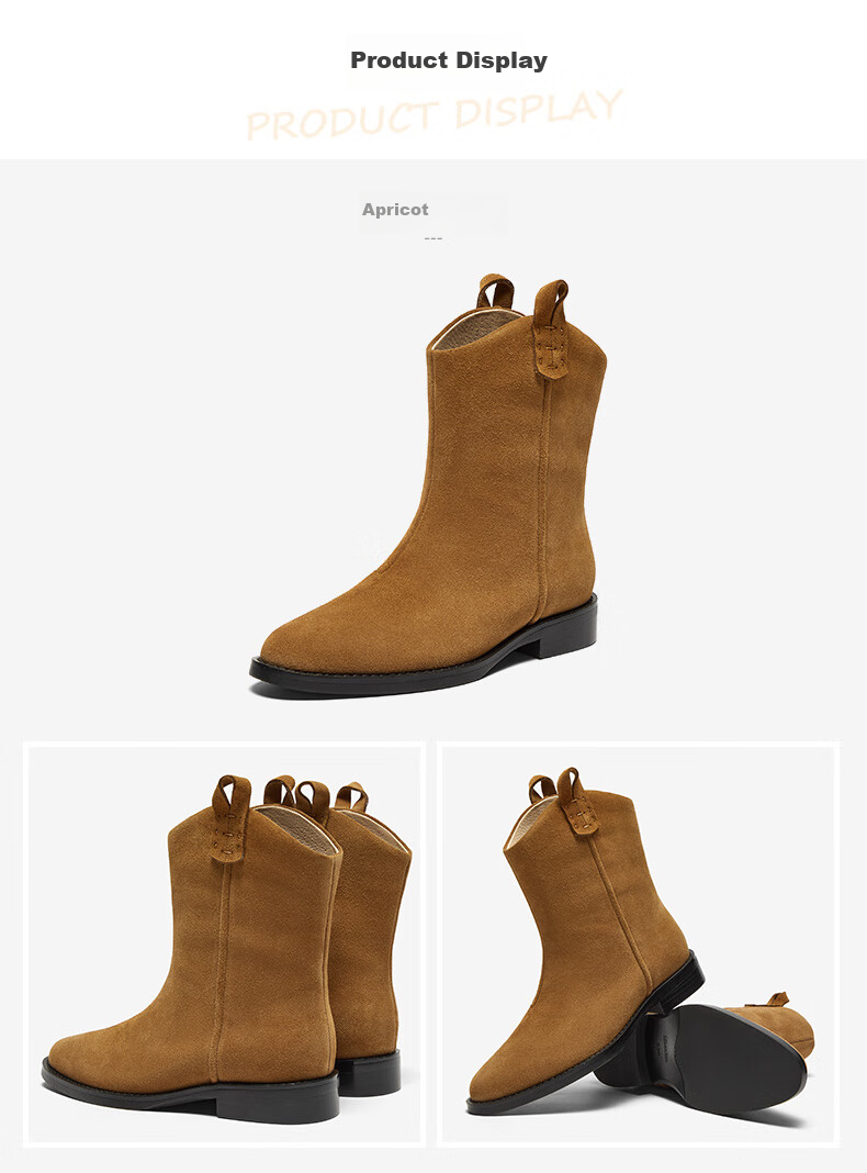 Bajia Dong Xuan Style Sheepskin Western Boots for Women Winter New Retro Mid-Calf Boots Black 38 8