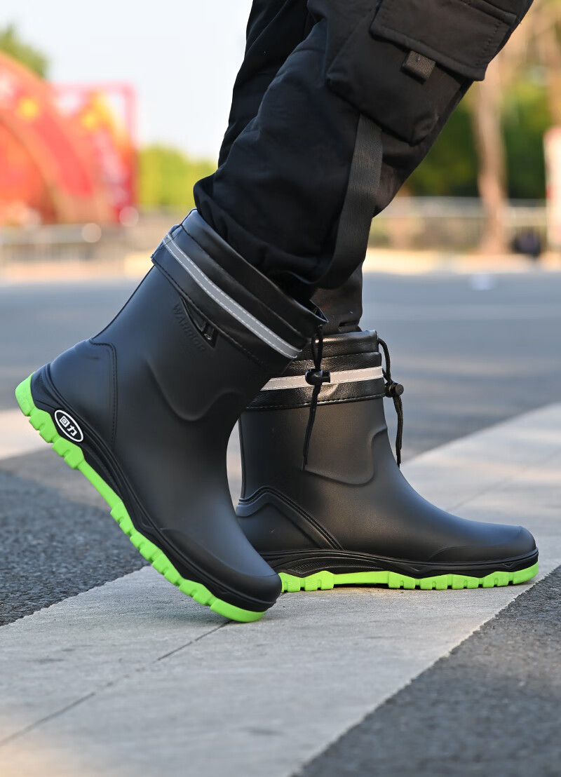 Warrior Men's Mid-Calf Waterproof Rain Boots Rubber Shoes Lightweight Chef Shoes H5388 Black Size 45 17