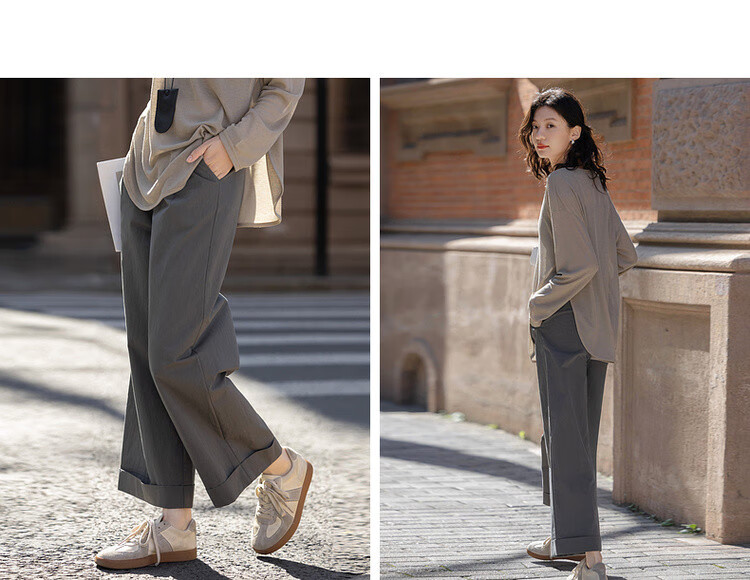 Dme [Commuter Lazy Pants] Spring Simple Style Cloud Cotton Roll-Edge Long Pants Comfortable Straight-Leg Slimming Women's Casual Pants 7