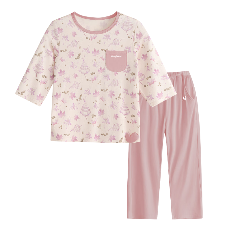 HeyBetter Children's Quick-Dry Home Wear, 5A Antibacterial Soft Breathable Set - Pink Leaf Cloud (Pink), Size 110