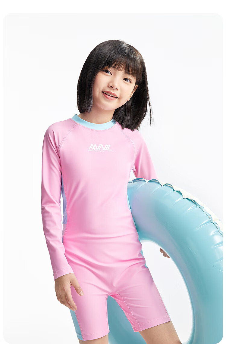 Annil Children's Clothing, Boys And Girls One-Piece Swimsuit, Long-Sleeve Shorts Set, 2025 Summer New Style, Elastic Waist, Form-Fitting 6