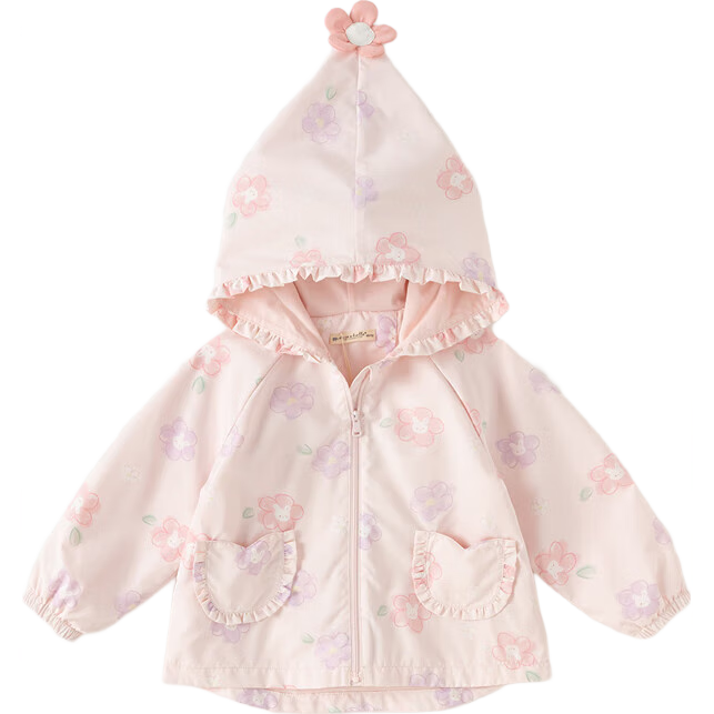 DAVE & BELLA Girls' Jacket, Children's Stylish Windbreaker, Baby Casual Hooded Printed Spring Outerwear