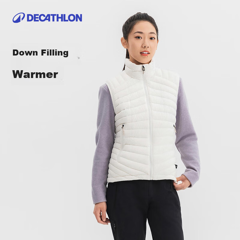 DECATHLON MT100 Women's Mountain Hiking down Fleece Vest, White, XL-5253980