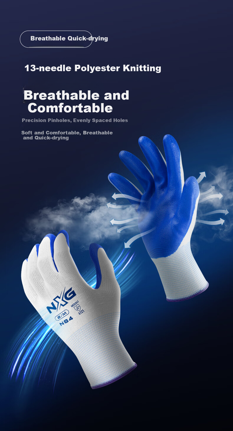 NXG Coated Work Gloves, Nitrile Rubber Wear-Resistant Non-Slip Rubber, Construction Site Protective Work Gloves N85 6