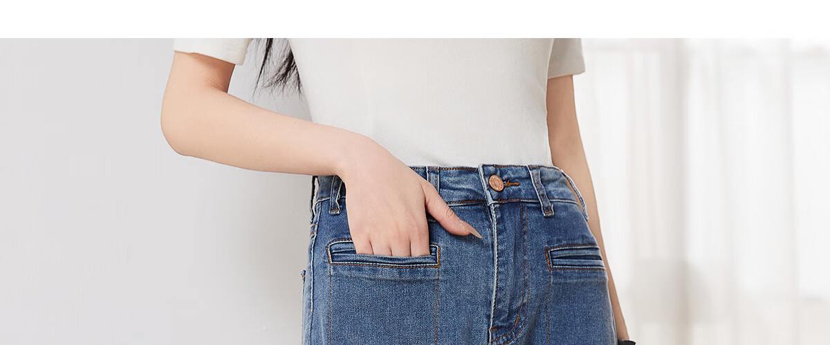 Taxiang High-Waisted Jeans for Women with Pockets, Wide-Leg Pants, Versatile Straight-Leg Trousers, Fashionable Women's Pants, Long Pants T143N1016 11