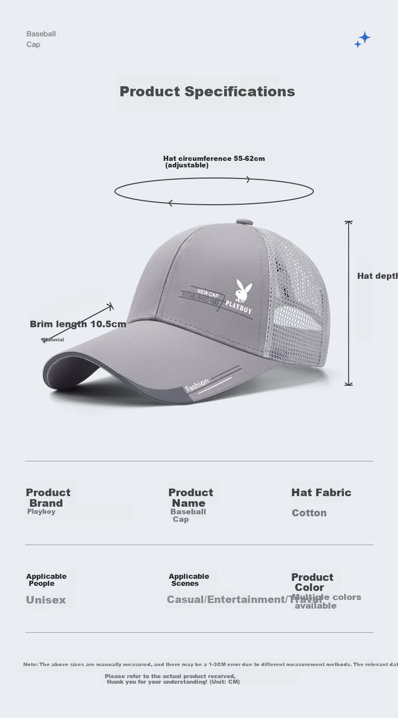 PLAYBOY Baseball Cap for Men And Women, Sun Protection Adjustable Half Mesh Breathable Travel Visor Hat for All Seasons 10