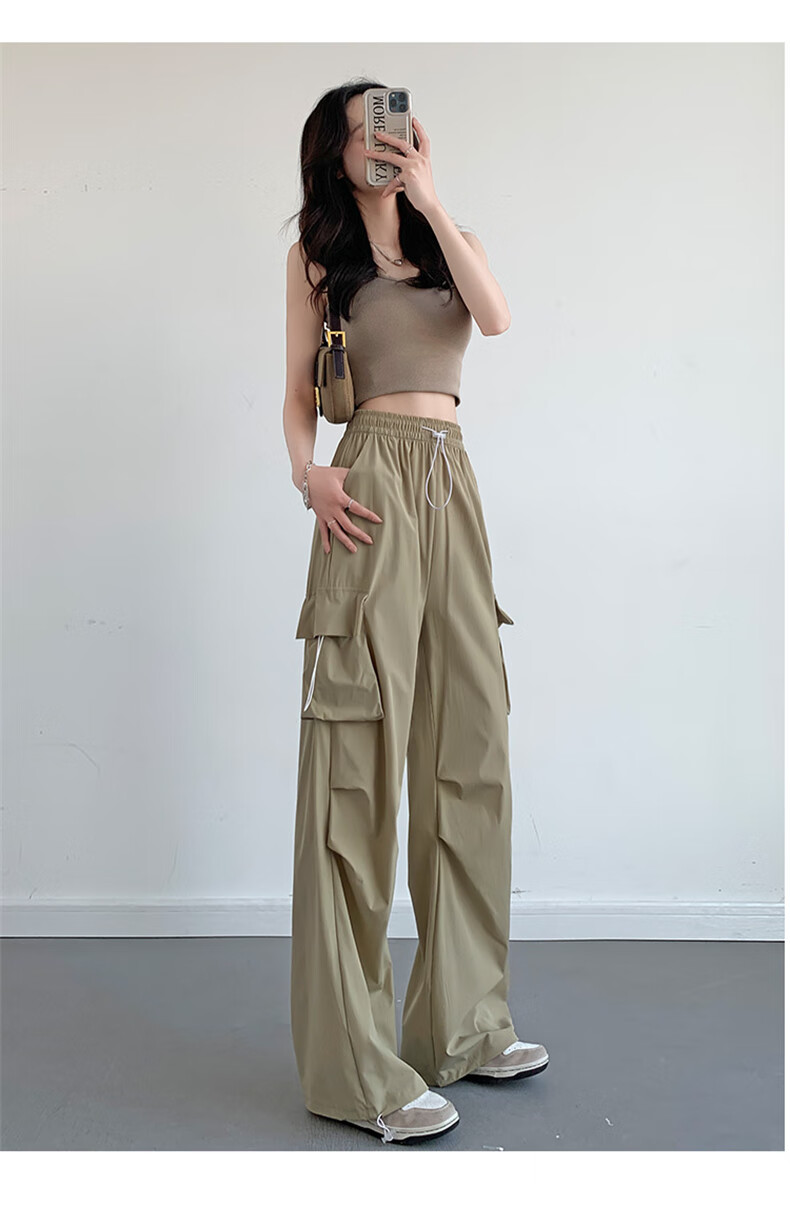 Langsha Women's Work Pants 2026 New American Style High Waist Wide Leg Quick-Dry Lightweight Outdoor Hiking Cargo Pants 25