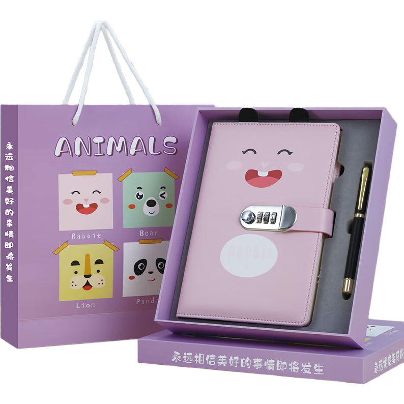 Faramon Notebook Gift Box Set with Password Lock, Multifunctional Diary with Lock Clasp, Thick Journal, Birthday Gift for Women, Customizable, Gift Box Style in Pink