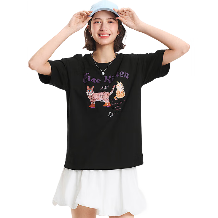 Semir Women's Short-Sleeve T-Shirt with Cute Pet Print, Moisture-Wicking Quick-Dry Pullover Top 109325100005