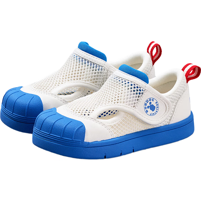 BOBDOG Children's Sandals, Baby Walking Shoes, Non-Slip Breathable Mesh, Kindergarten Indoor Shoes, White Sneakers, Sky Blue, Size 24