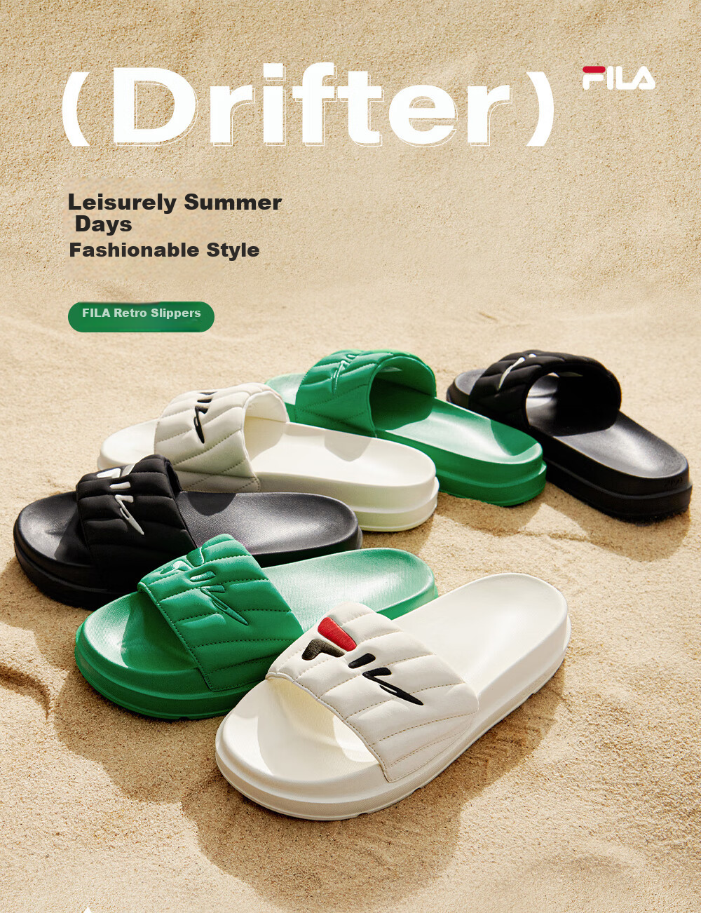 FILA Drift Boat 1 Men's Retro Slide Sandals Summer Casual Beach Shoes 1