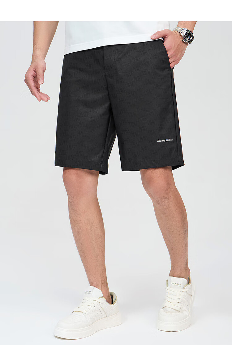 DANCING WOLVES [Trendy All-Over Print] Summer Versatile Elastic Breathable Casual Shorts for Men, 001 Black, Size 31 1